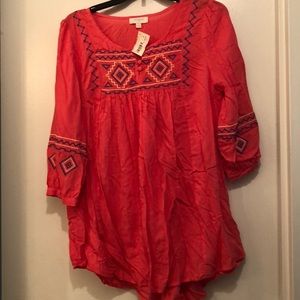 Orange Stitched Tunic Top